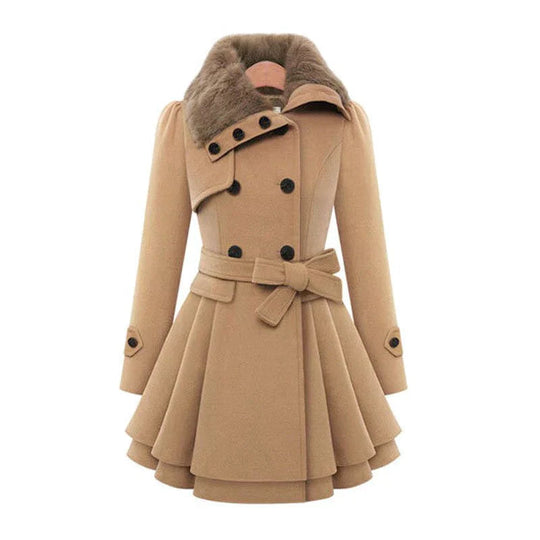 Alma | Schicker Trenchcoat mit veganem Pelz