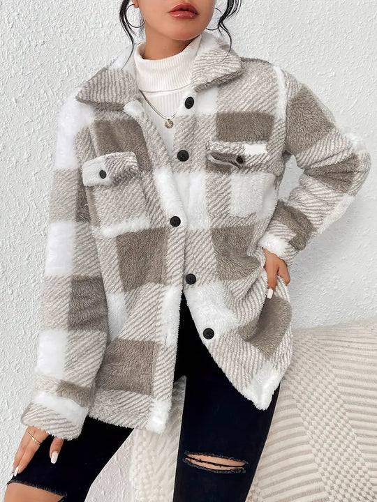 SANDRA™ - Plaid-Muster Knopf-Front Jacke