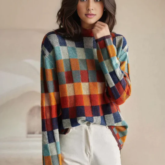 ALEA | STILVOLLER CASHMERE-PATCHWORK ROLLKRAGENPULLOVER